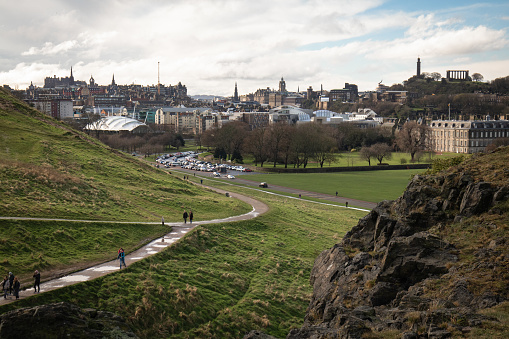 View on the city of Edinburgh from Arthur's seat, sleeping volcano, Scotland