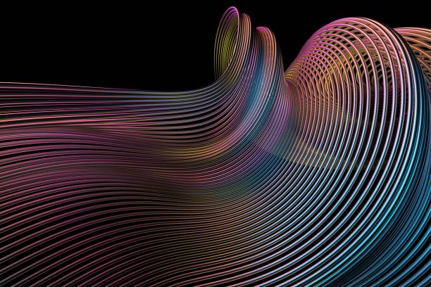 istock Abstract stripes wavy background. Colorful reflections on dark metallic surface 2148275098