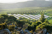 The solar Station in a green place .  Bright Halkidiki in April