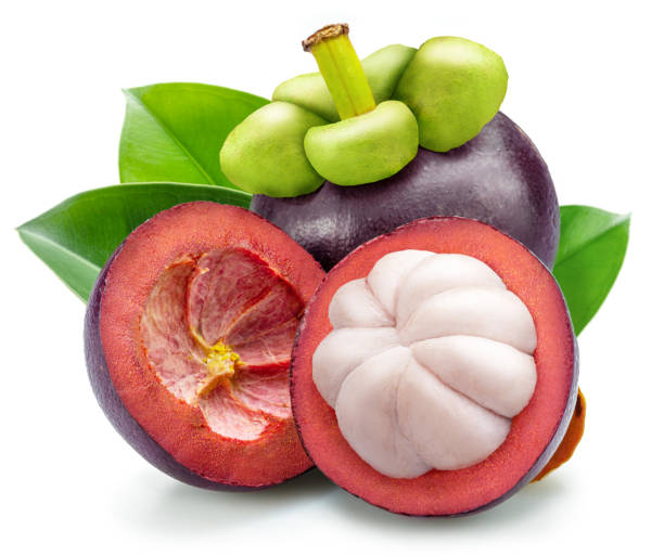 istock Mangosteen fruit and mangosteen cut in half isolated on white background. 2148275998
