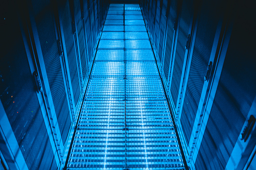 Data storage room illuminated in dark