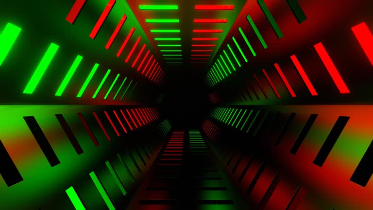 Green and Red Neon Bright Light Hex Tunnel Background VJ Loop in 4K