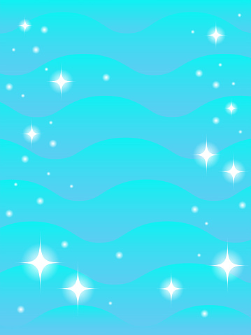 Blue waves and glowing stars. Blue fantasy vertical background, vector illustration. The objects are isolated and easy to edit.