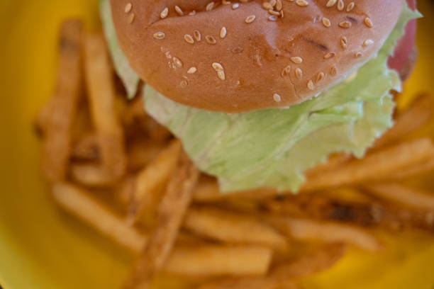 Burger and fries meal ready to eat