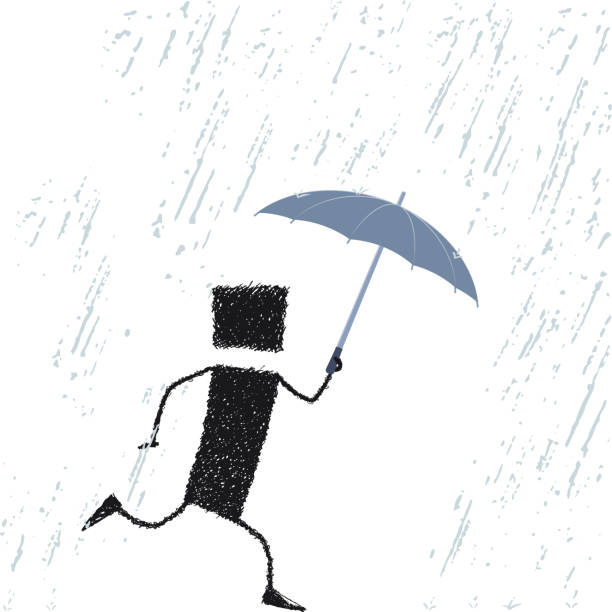 ilustrações de stock, clip art, desenhos animados e ícones de it is raining, stick figure - protection umbrella people stick figure