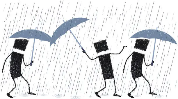 Vector illustration of Singing in the rain, stick figures