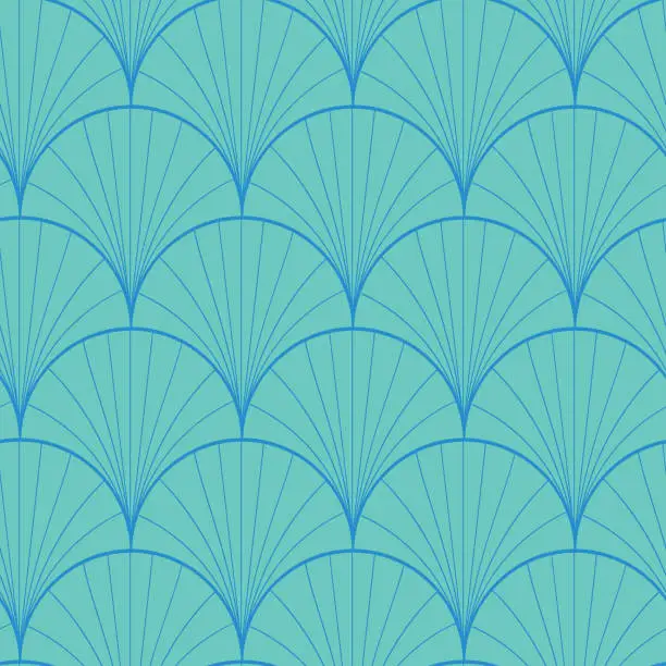 Vector illustration of Retro Geometric Shells seamless pattern in Turquoise and blue.