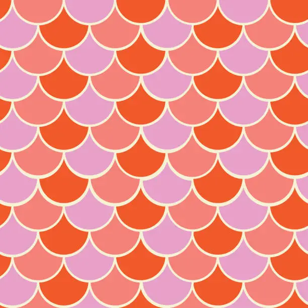 Vector illustration of Colorful geometric fish scales seamless pattern in red , coral and pink.
