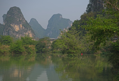 Scenery in China close to Vietnam border. River Minshi flow trough small gorges.