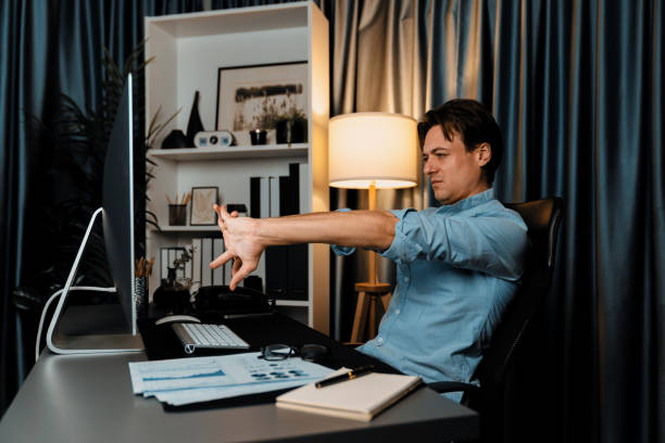istock Sales manager working with stretching manner in working at night. Pecuniary. 2148281057