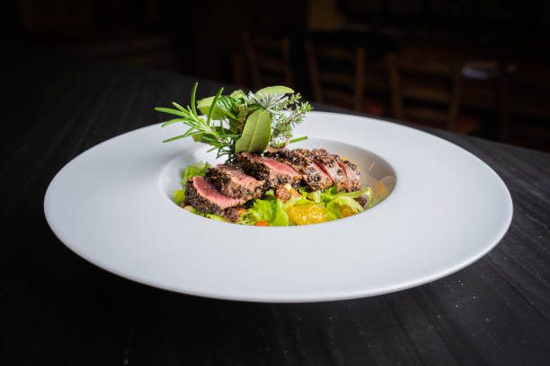 istock View of a gourmet meal, at restaurant 2148281476