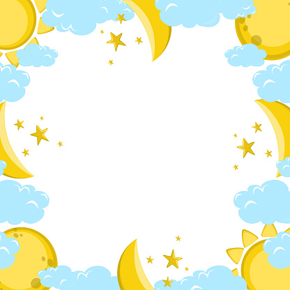 Vector frame of full moon and moon among clouds and stars. Suitable for scrap album, photo frame. Vector illustration eps 10.