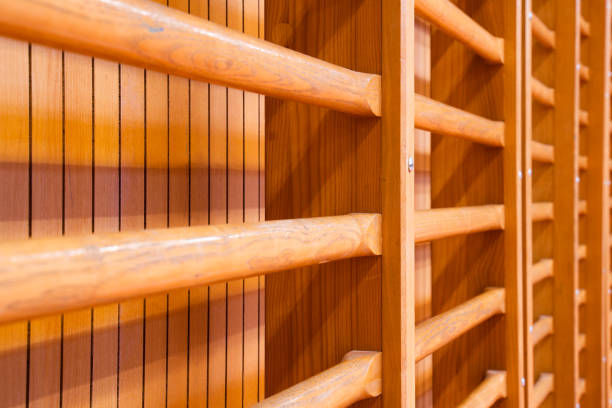 istock Rows of wooden slats on wall 2148283112