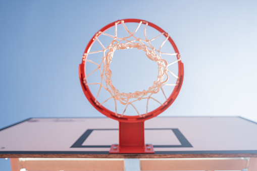 Low angle view of outdoor basketball net