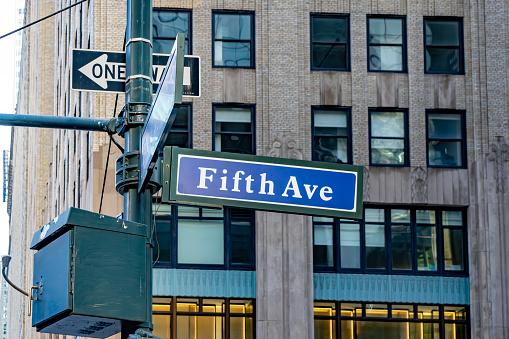 Fifth Avenue road sign in Manhattan, New York.
