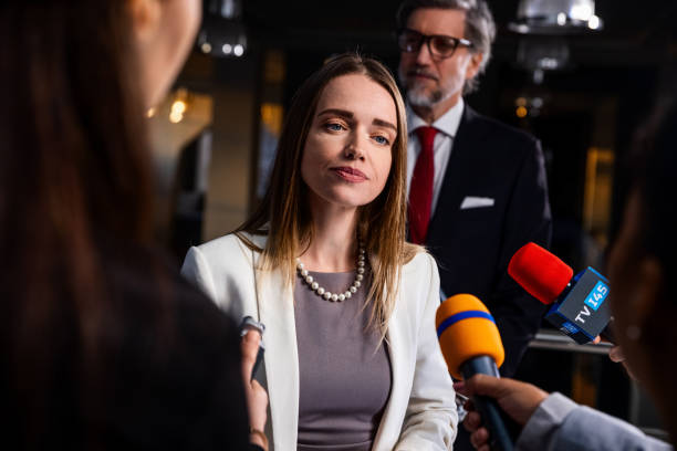 istock Political speech of consul during press campaign 2148285387