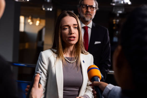 istock Political speech of EU consul during press campaign 2148285829