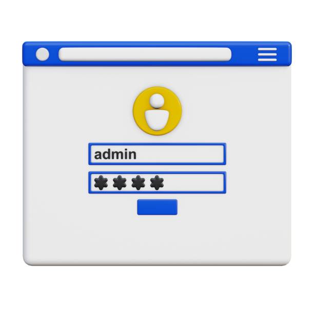 Account login page. Password to the user's personal account. 3D render illustration in cartoon style. Transparent background, isolation.