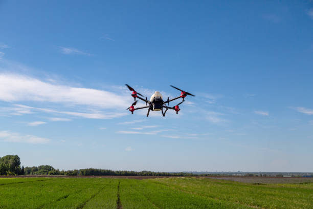 istock Agriculture drone fly to sprayed fertilizer on the fields. Industrial agriculture and smart farming 2148286018