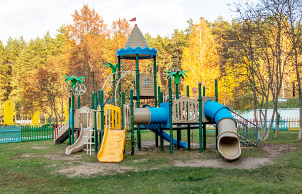 istock Children's playground with attractions in the park 2148287224