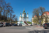 View of St. Andrew's Church in Kyiv on a spring day