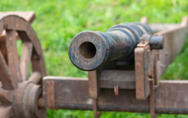 istock Old metal cannon on a wooden support 2148288865