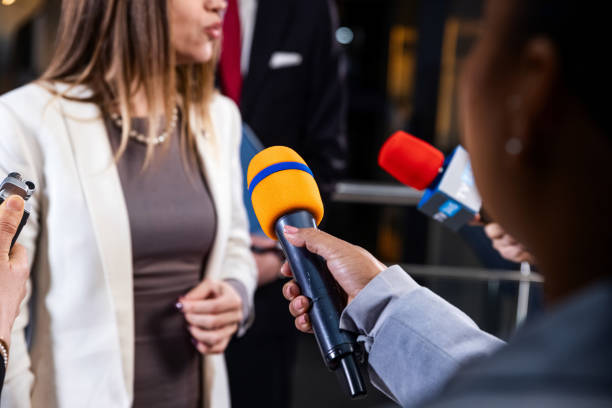 istock Political speech of EU consul during press campaign 2148289031
