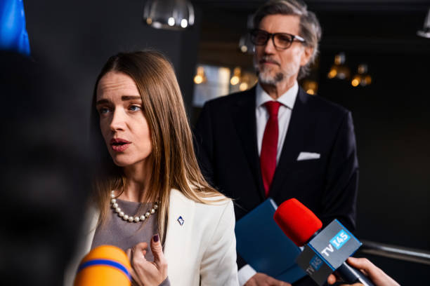 istock Political speech of EU consul during press campaign 2148289176