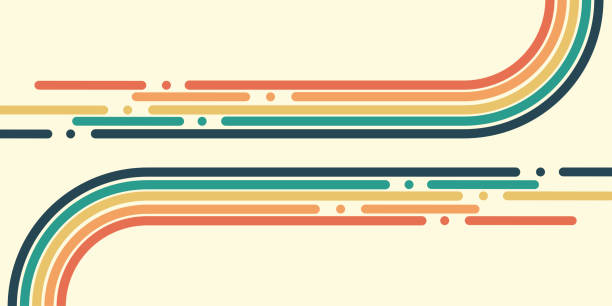 Abstract background of rainbow groovy Wavy Line design in 1970s Hippie Retro style. Vector pattern ready to use for cloth, textile, wrap and other.