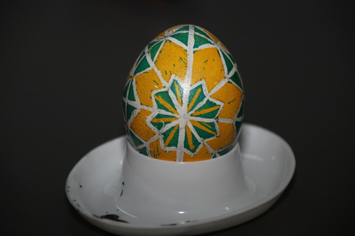 Close-up of Easter eggs painted according to Ukrainian tradition pysankarstva