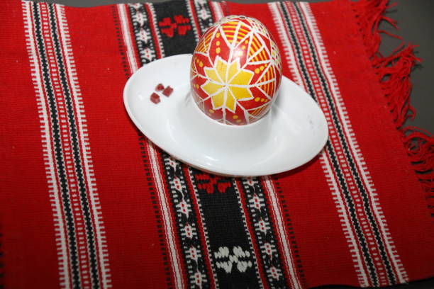 Close-up of Easter eggs painted according to Ukrainian tradition pysankarstva