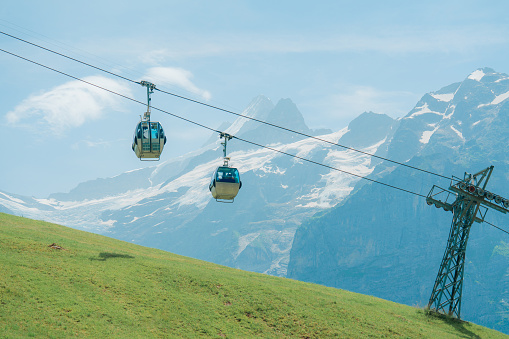 Chair cable car life  in Swiss Alps  in summer