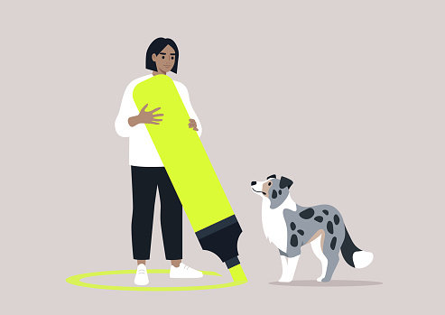Setting Boundaries in Training With a Border Collie, A trainer establishes a metaphorical perimeter with a bright line during an obedience session with an attentive dog