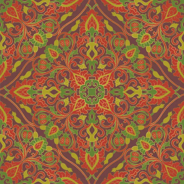 Vector illustration of Vintage color damask pattern.