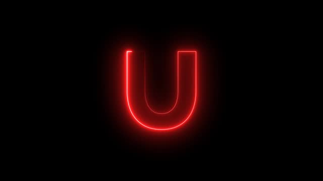 red color U letter with neon effect animate on black background video footage.