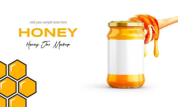istock Clear Glass Honey Jar Mockup for Packaging Label 3D Rendering on Isolated Background 2148297556
