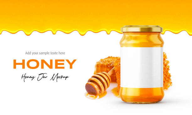 istock Clear Glass Honey Jar Mockup for Packaging Label 3D Rendering on Isolated Background 2148297618