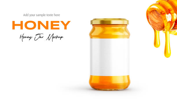 Clear Glass Honey Jar Mockup for Packaging Label 3D Rendering on Isolated Background