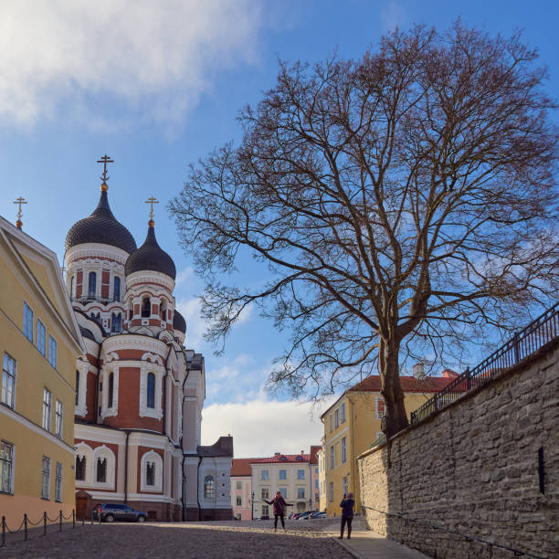 Estonia, Tallinn - March 7, 2024. Old Alexander Nevsky Orthodox Cathedral in Estonian Tallinn on sunny March day.