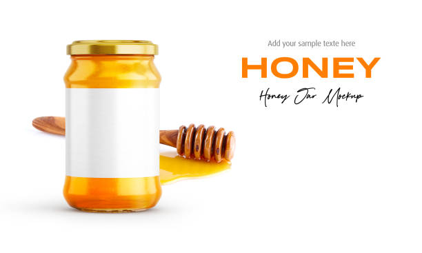 istock Clear Glass Honey Jar Mockup for Packaging Label 3D Rendering on Isolated Background 2148297671