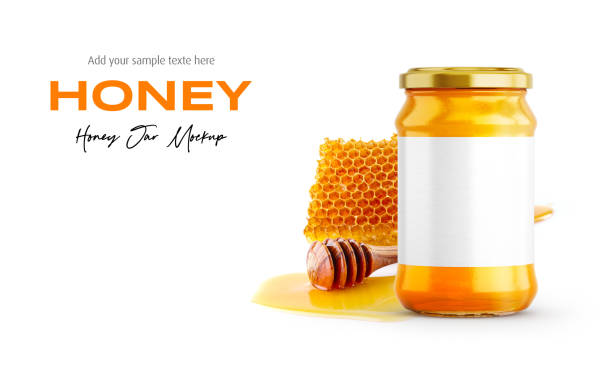 istock Clear Glass Honey Jar Mockup for Packaging Label 3D Rendering on Isolated Background 2148297672