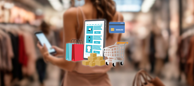 online shopping concept. online store icon from the smart phone
