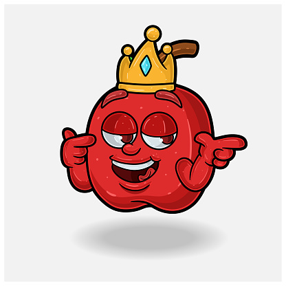 Smug expression with Apple Fruit Crown Mascot Character Cartoon. Vector Illustrations