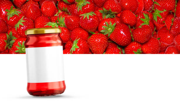 istock Strawberry Jam Jar Mockup with Blank Label 2148299138