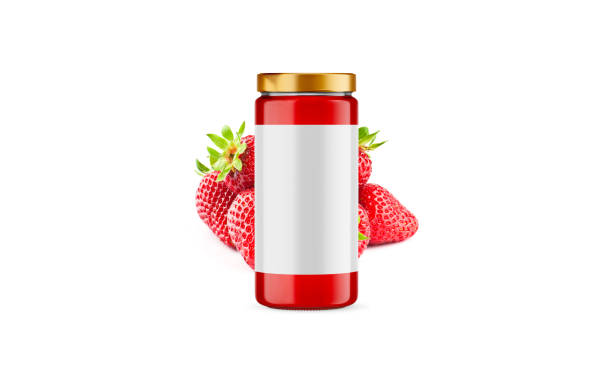 istock Strawberry Jam Jar Mockup with Blank Label 2148299148