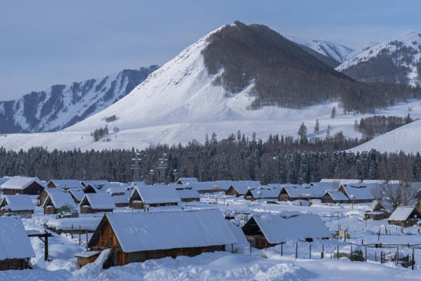 istock Northern village covered with snow 2148299827