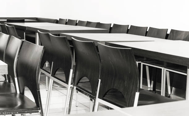 istock diner tables and chairs, black and white 2148300369