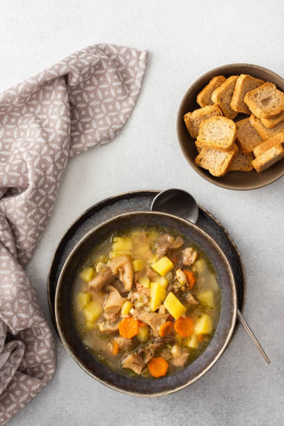 istock Oyster mushroom soup in plates 2148302519