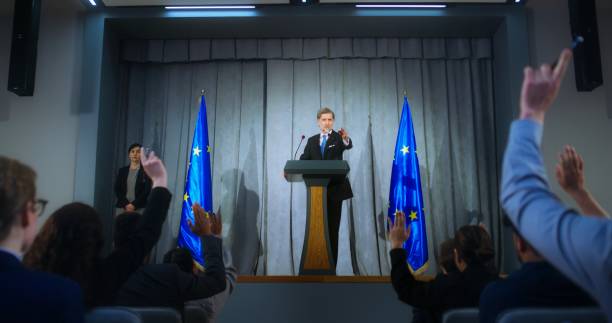 istock Mature representative of the European Union performs 2148304259