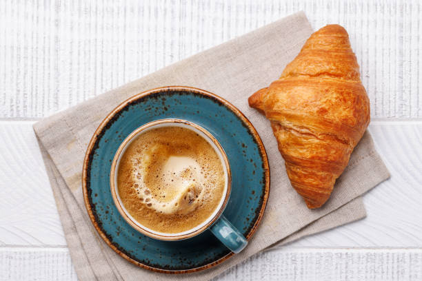 istock Cappuccino coffee and fresh croissant 2148305170